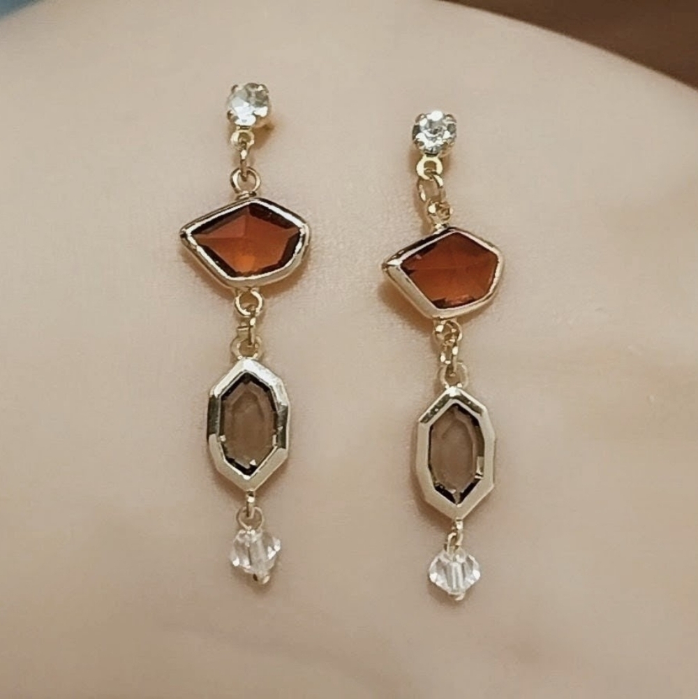 Anthropologie Drop Earrings with Amber and Smoky Crystal Accents